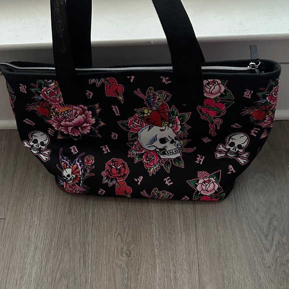 Ed Hardy Black and Pink Skull Floral Tote - Picture 5 of 8